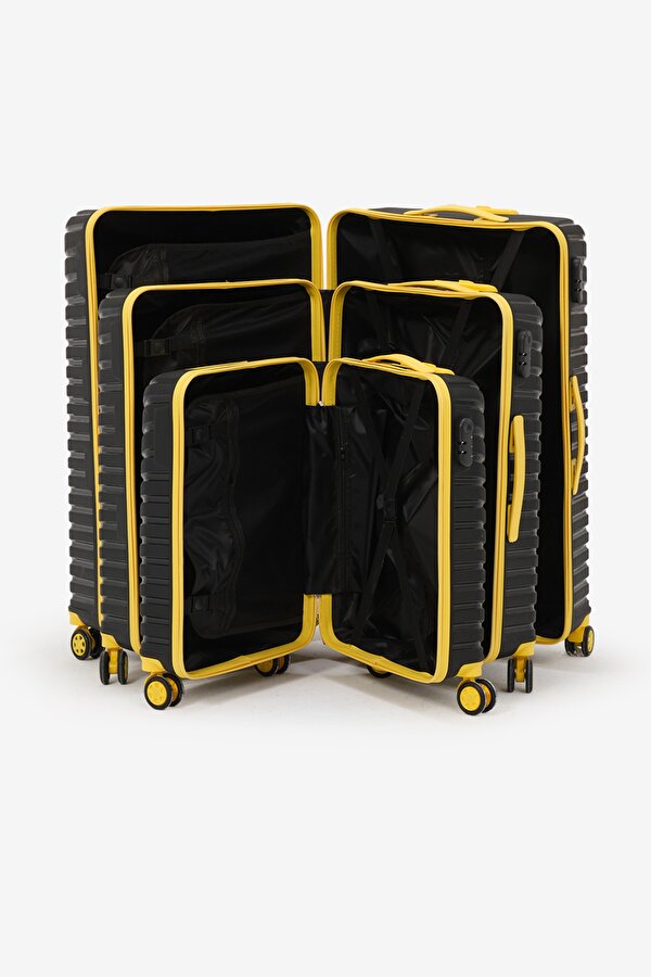 Unisex Siyah Sarı 3 lü Set Silikon Kırılmaz PP Valiz