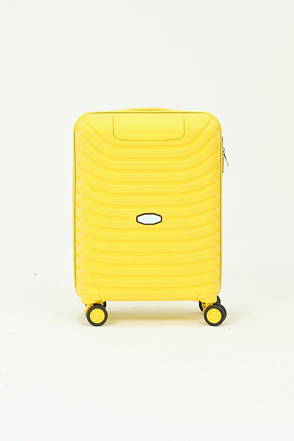 Unisex Sarı Kabin Boy Küçük Silikon Kırılmaz PP Valiz