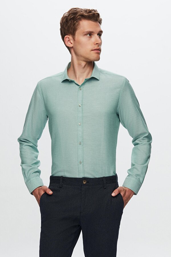 Slim Fit Yeşil Oxford Gömlek