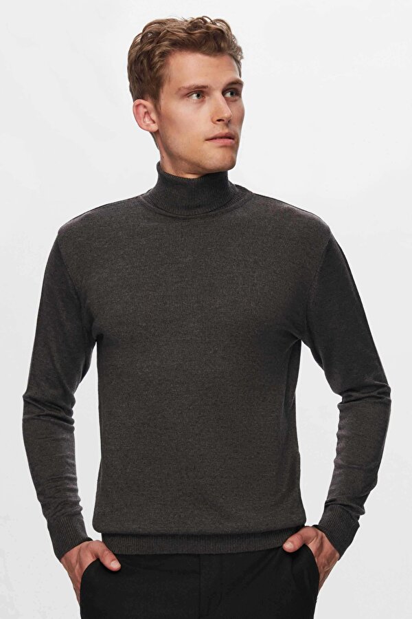 Ds Damat Regular Fit Antrasit Pamuk Karışımlı Balıkçı Yaka Triko Kazak