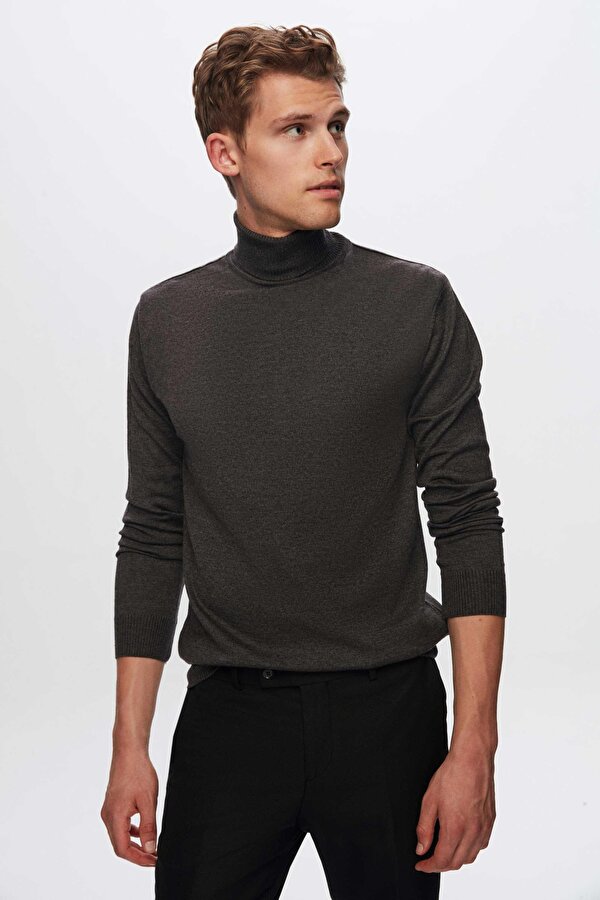 Ds Damat Regular Fit Antrasit Pamuk Karışımlı Balıkçı Yaka Triko Kazak