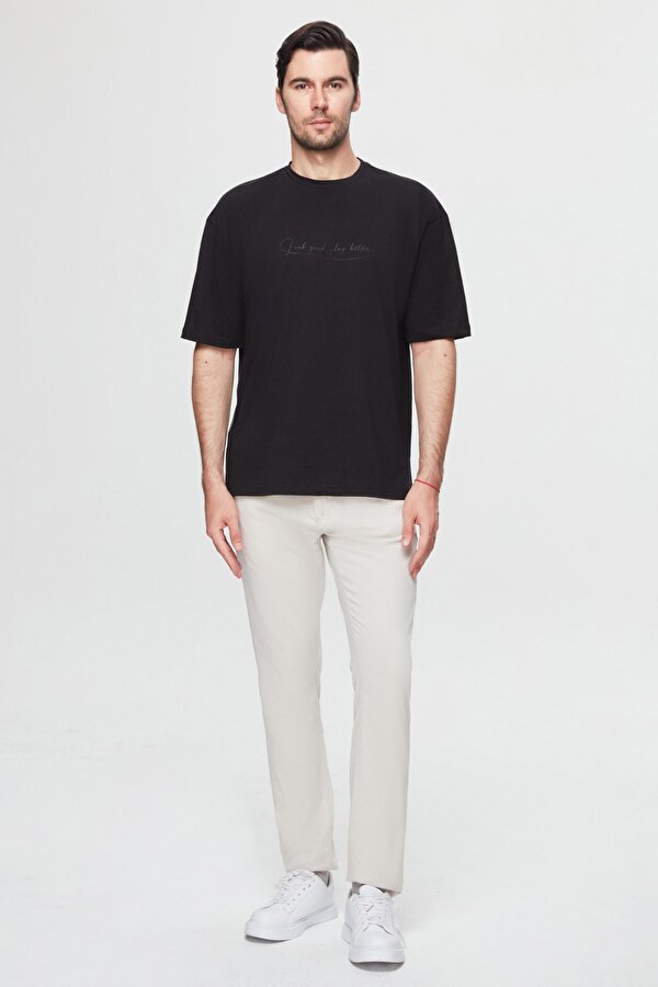 Oversize Siyah Baskılı %100 Pamuk T-Shirt