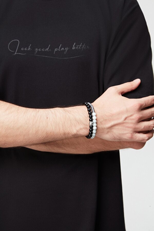 Oversize Siyah Baskılı %100 Pamuk T-Shirt