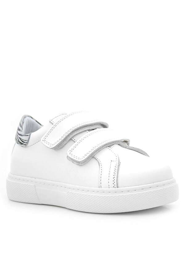 Hakiki Deri Beyaz Cırt Cırtlı Siyah Desenli Kız Çocuk Spor Ayakkabı