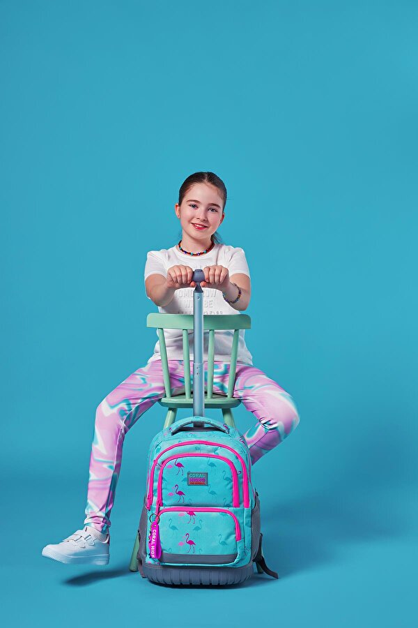 Kids Su Yeşili Flamingo Desenli Çekçekli 3 lü Çanta Seti SET0124022