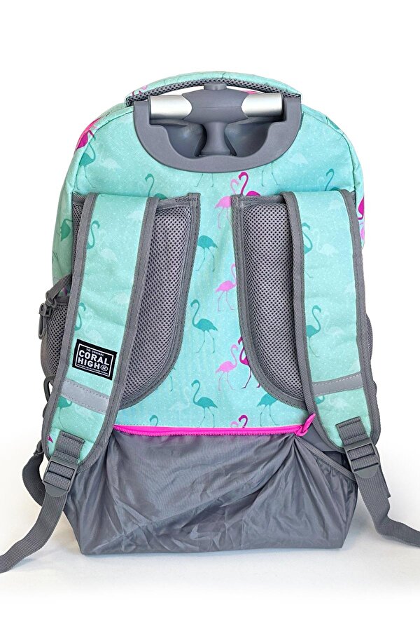 Kids Su Yeşili Flamingo Desenli Çekçekli 3 lü Çanta Seti SET0124022