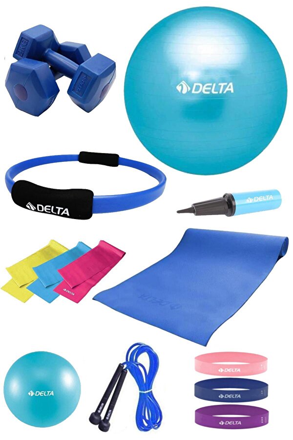 PTS 55 cm Pilates Topu Çemberi 4 mm Minder 2 kg Dambıl Seti