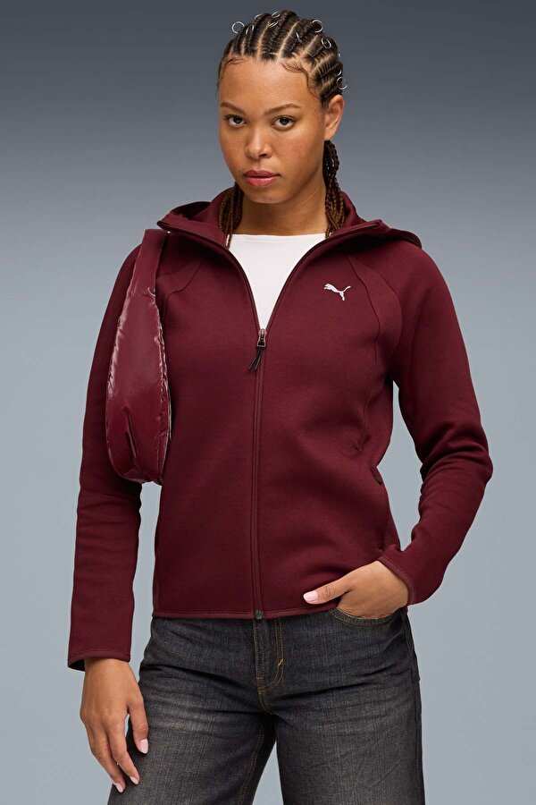EVOSTRIPE Full-Zip Hoodie Bordo Kadın Fermuarlı Sweatshirt