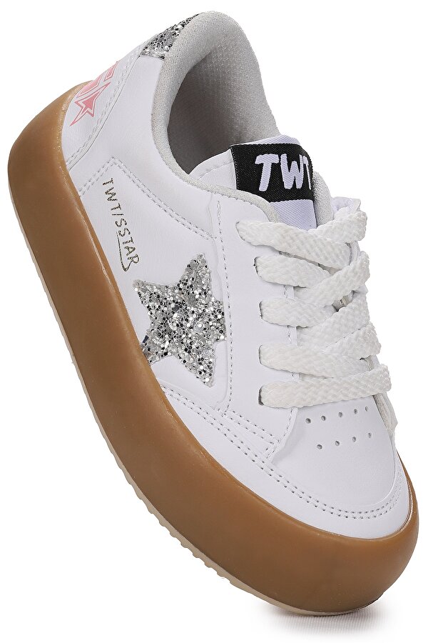 Rida Günlük Bağcıklı Kız Çocuk Spor Ayakkabı Beyaz - Taş