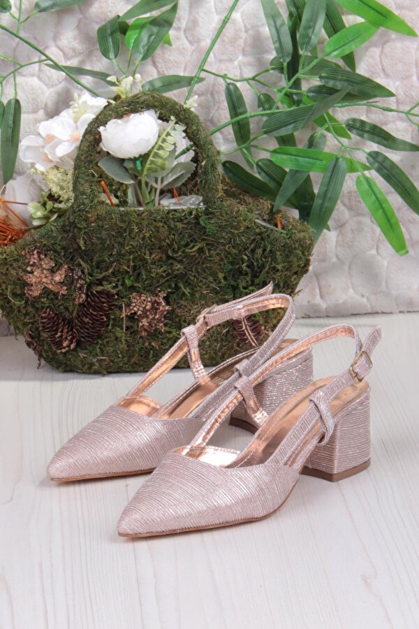 110-425 Saten Simli Arkası Açık Klasik Topuklu Kadın Ayakkabı