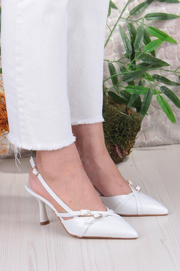 2105 Ceyn Rugan Çift Toka Detaylı Arkası Açık Topuklu Kadın Ayakkabı