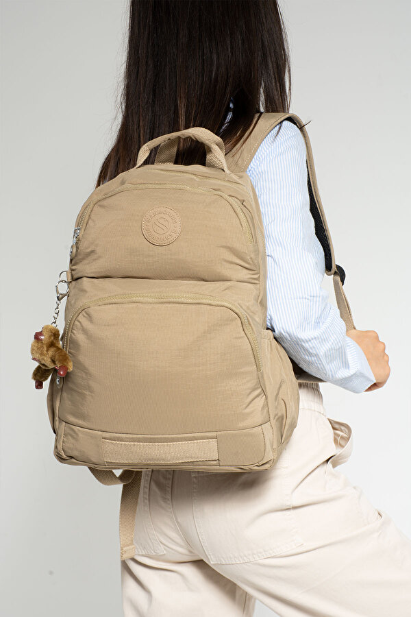 Sn-3005 Krinkıl Unisex Sırt Çantası Okul Çantası laptop bölmeli BEJ