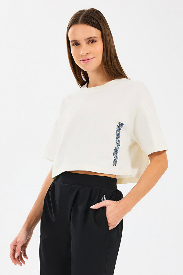 W Crop Fit Graphic Tee T- Bej Kadın Kısa Kol T-Shirt