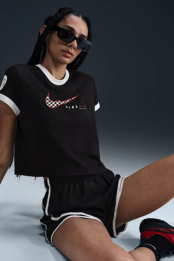 W NSW CLUB SS TEE MOTO Siyah Kadın Kısa Kol T-Shirt