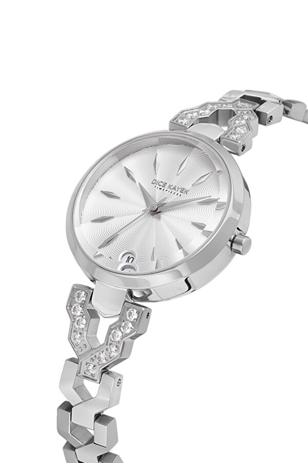 DK.1.AG1404.01 Taşlı Tasarım Çelik Kordon Çelik Kasa 3 ATM Suya Dayanıklı Metal Renk Kadın Kol Saati