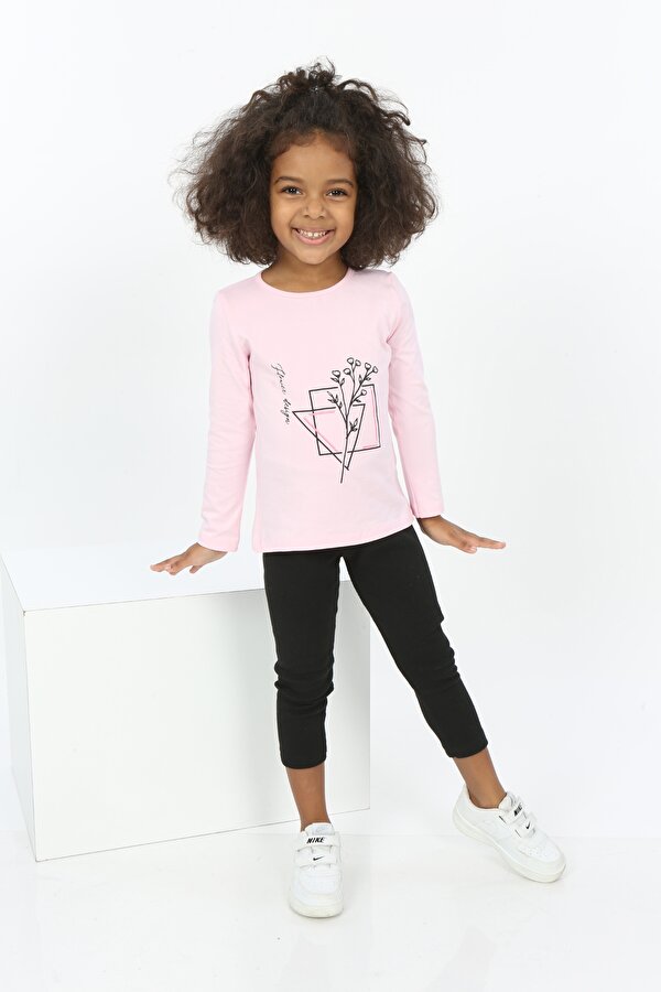 Toontoy Kız Bebek Çiçekli Yazı Nakışlı Tişört