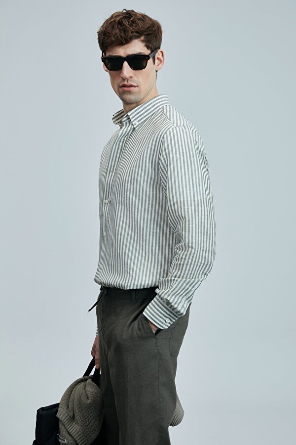 111010631 Bert Erkek Keten Pamuklu Gömlek Regular Fit Erkek Gömlek