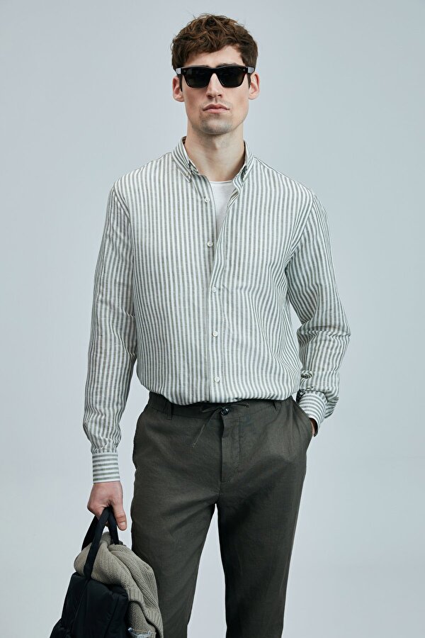 111010631 Bert Erkek Keten Pamuklu Gömlek Regular Fit Erkek Gömlek