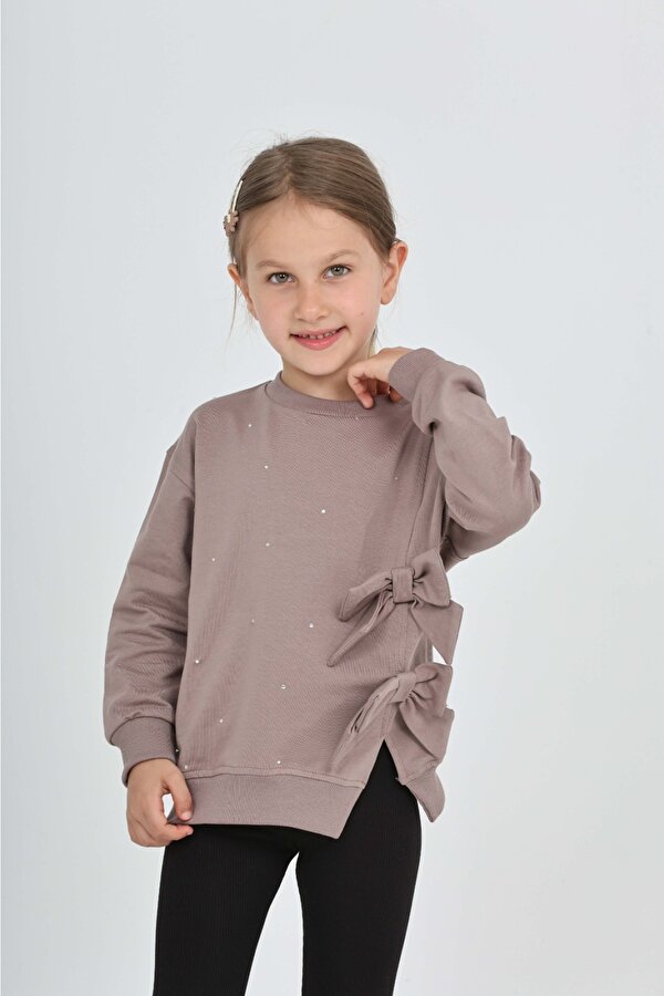 Toontoy Kız Çocuk Taşlı Fiyonklu Sweatshirt