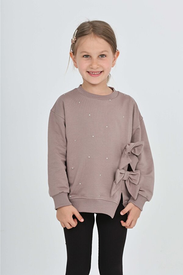 Toontoy Kız Çocuk Taşlı Fiyonklu Sweatshirt