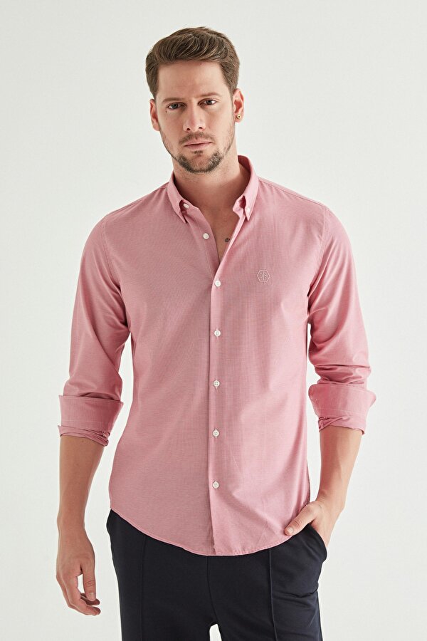 Ds Damat Slim Fit Fuşya Pötikare Gömlek