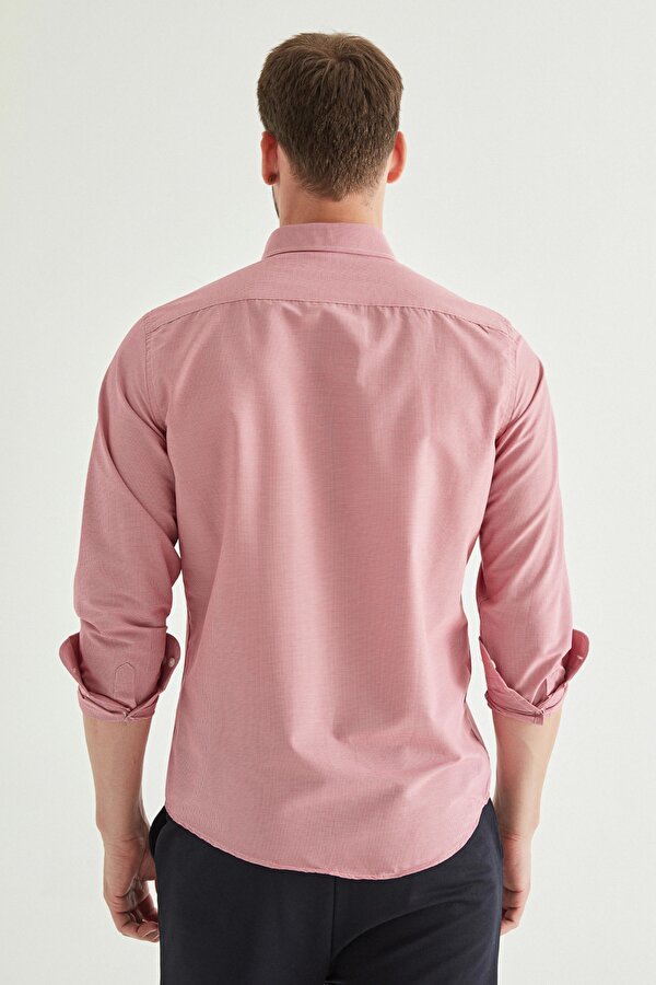 Ds Damat Slim Fit Fuşya Pötikare Gömlek
