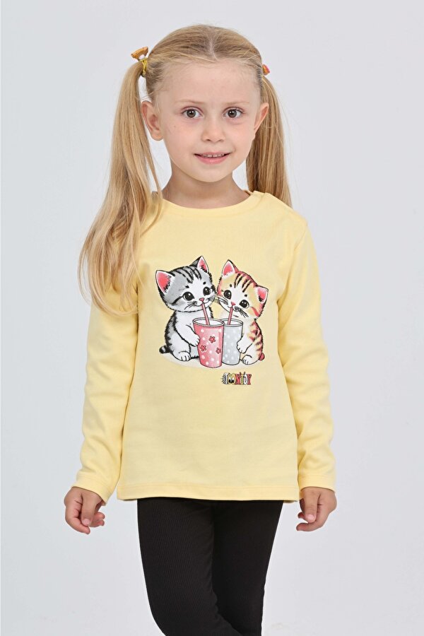 Toontoy Kız Çocuk İkili Kedi Baskılı Sweatshirt