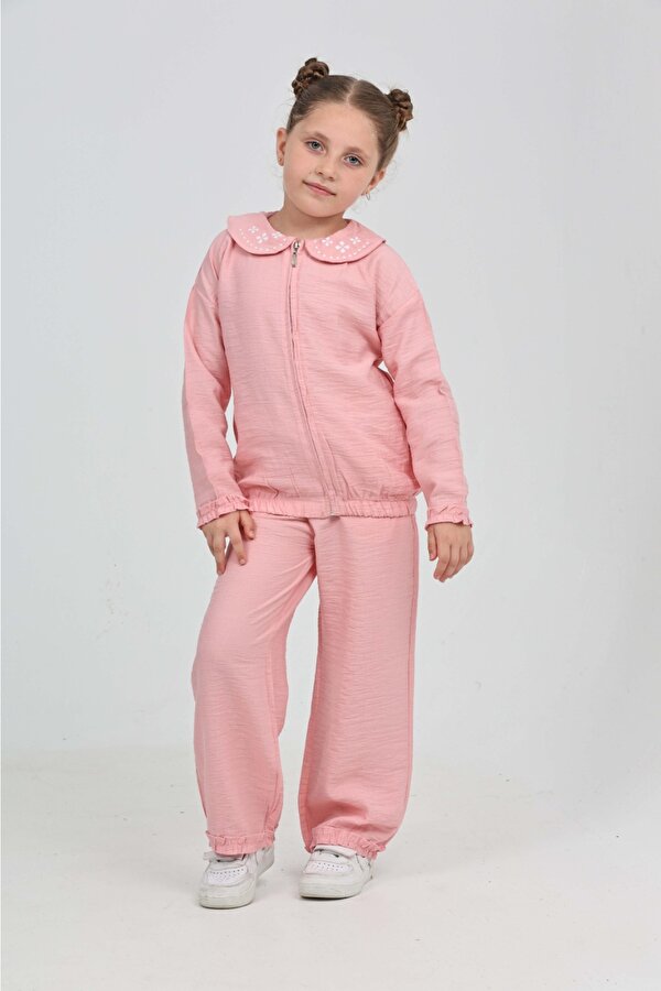 Toontoy Kız Çocuk Yaka Nakışlı Eşofman Takım