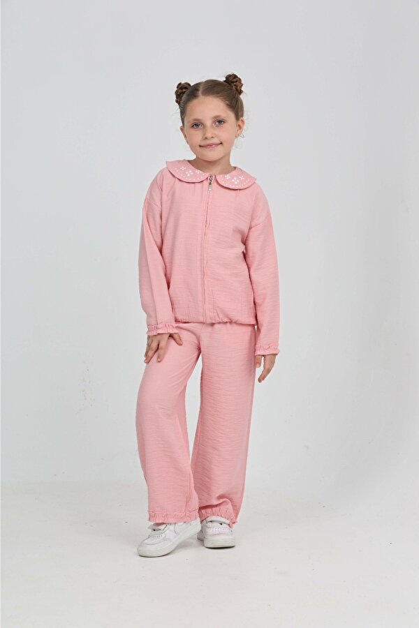 Toontoy Kız Çocuk Yaka Nakışlı Eşofman Takım