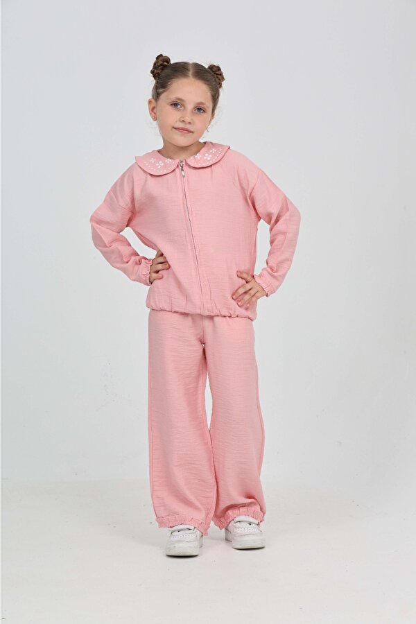 Toontoy Kız Çocuk Yaka Nakışlı Eşofman Takım