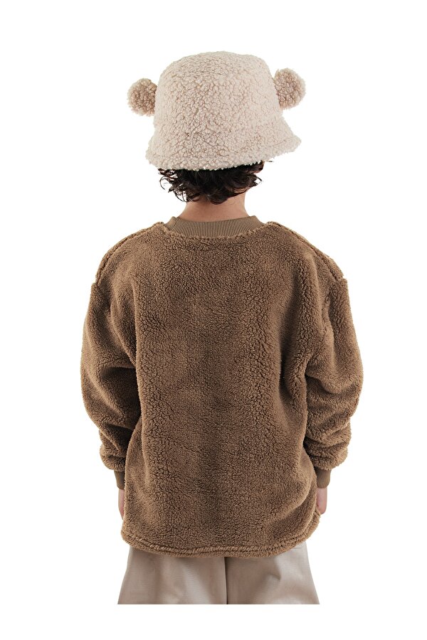 Kaplan Oversize Erkek Çocuk Kahverengi Peluş Sweatshirt