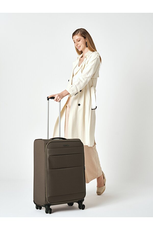 4200 ORTA BOY Ultra Light Hafif Lüx Kumaş Tekerlekli Valiz KAHVERENGİ