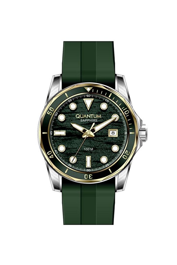 ADG1229.275 Çizilmez Safir Cama Sahip 10 ATM Suya Dayanıklı Çelik Kasa Silikon Kordon Yeşil Erkek Kol Saati