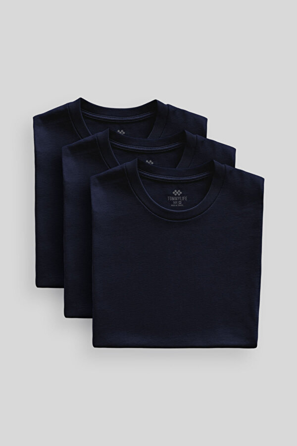 Standart Fit Basic O Yaka  3lü Paket Lacivert Erkek T-Shirt  87911