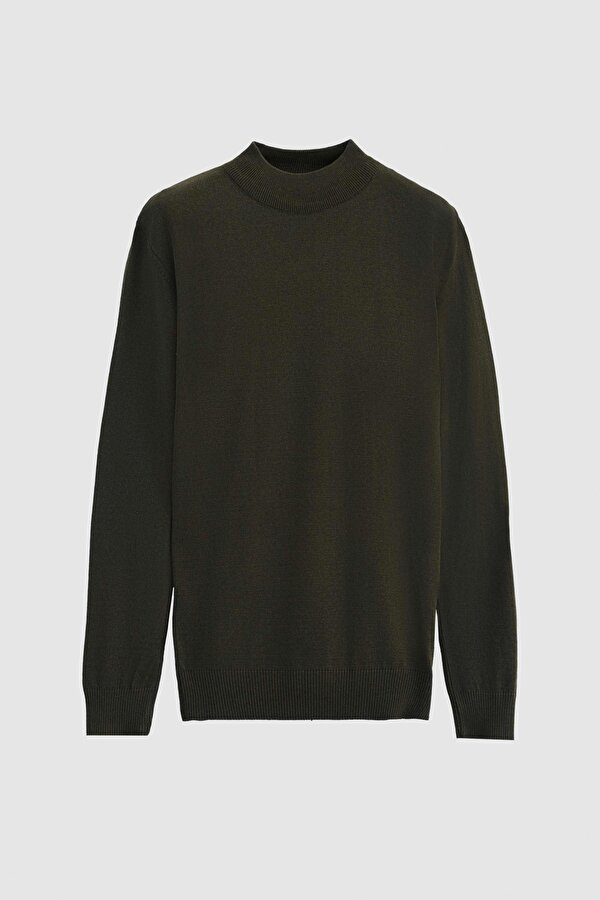 Ds Damat Regular Fit Haki Pamuk Karışımlı Yarım Balıkçı Triko Kazak