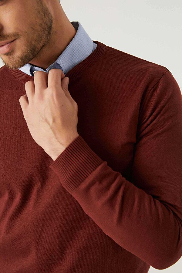 Ds Damat Regular Fit Kiremit Tüylenme Yapmayan Bisiklet Yaka Pamuklu Triko Kazak