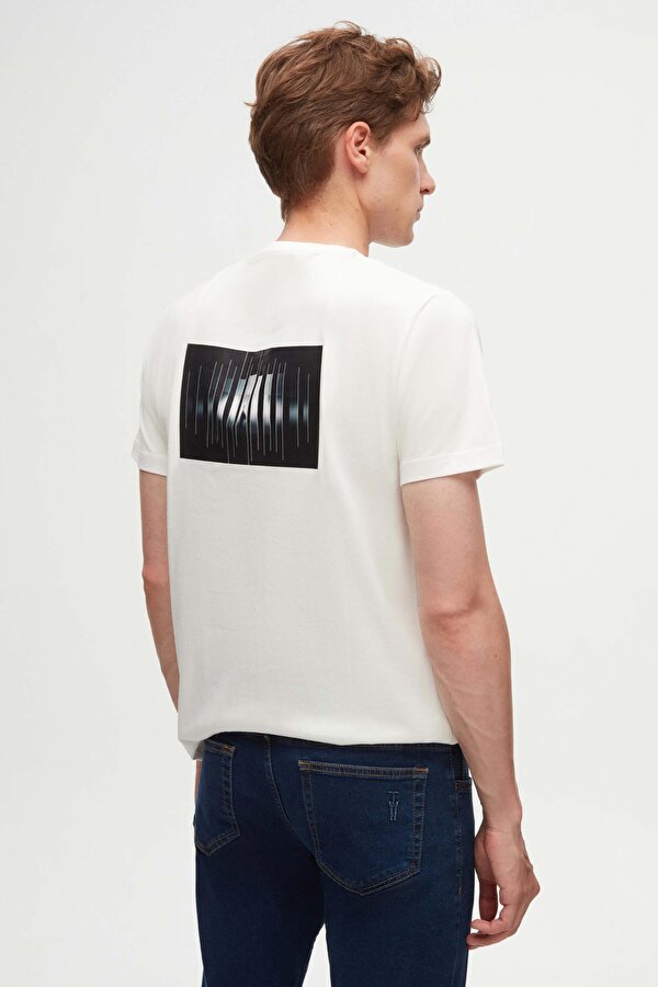 Regular Fit Beyaz Baskılı %100 Pamuk T-Shirt