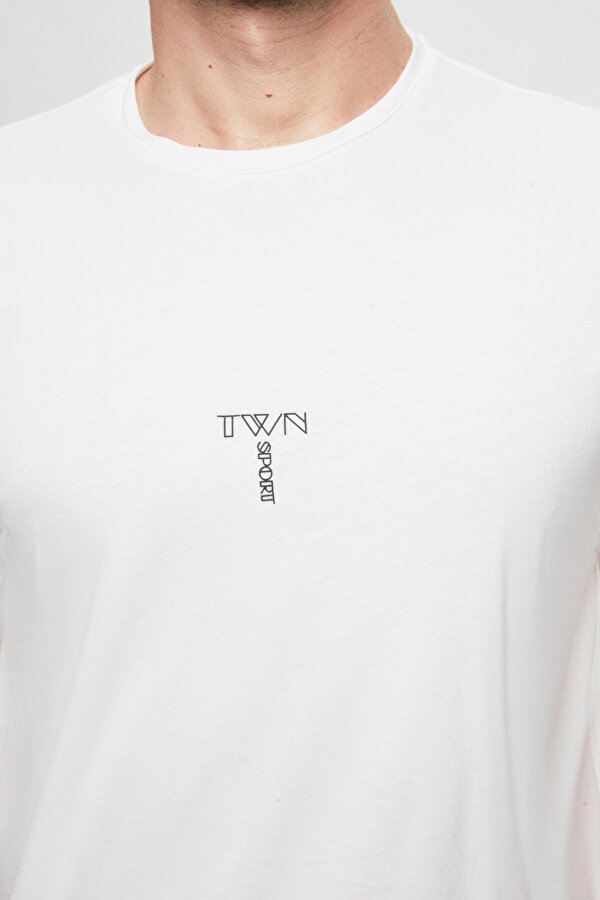Regular Fit Beyaz Baskılı %100 Pamuk T-Shirt