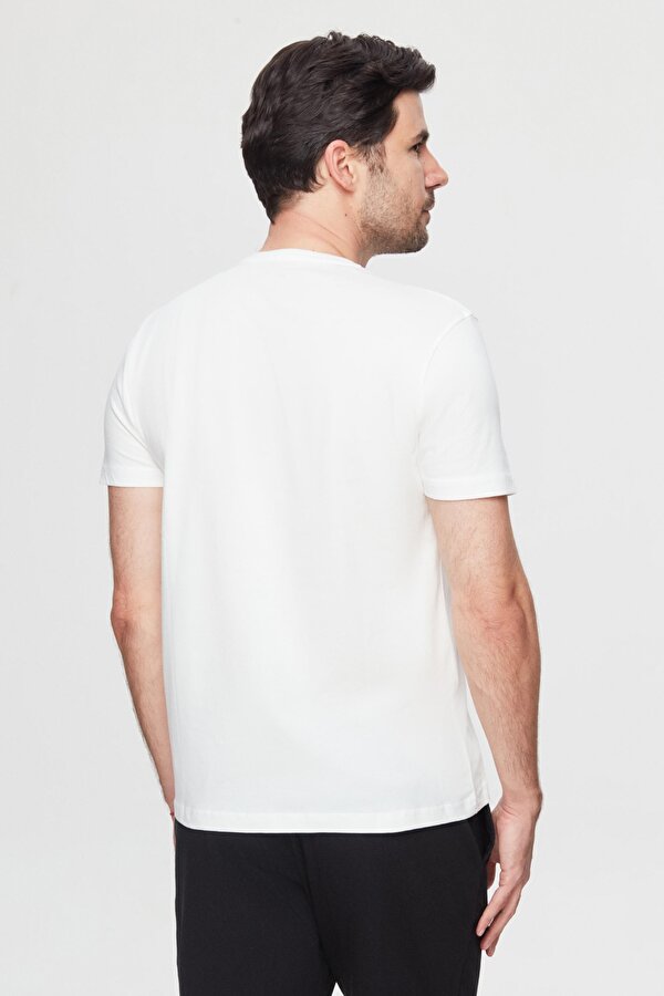 Regular Fit Beyaz Baskılı %100 Pamuk T-Shirt