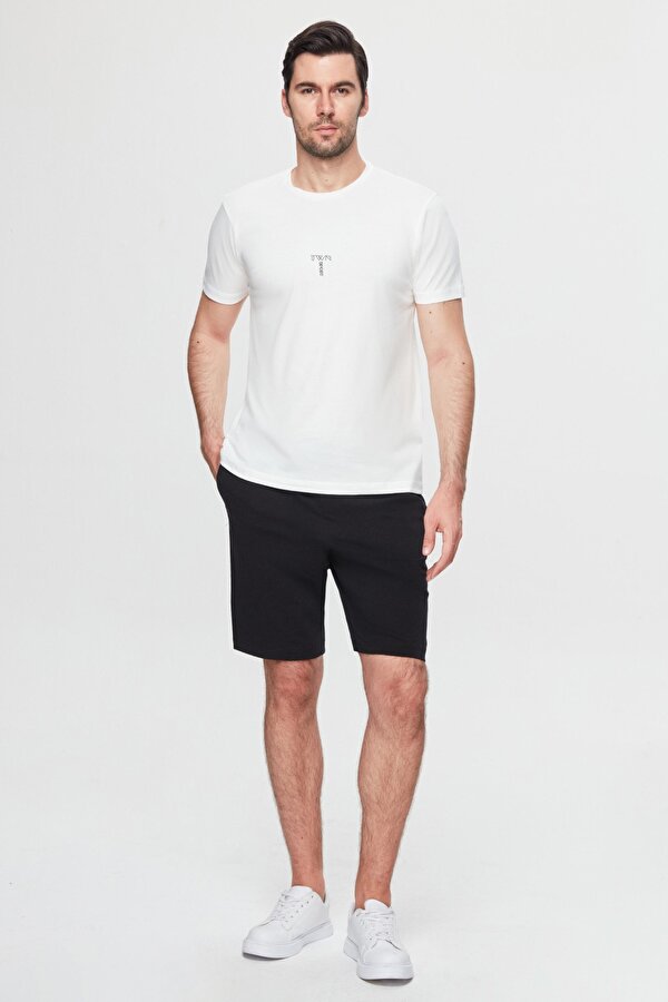 Regular Fit Beyaz Baskılı %100 Pamuk T-Shirt