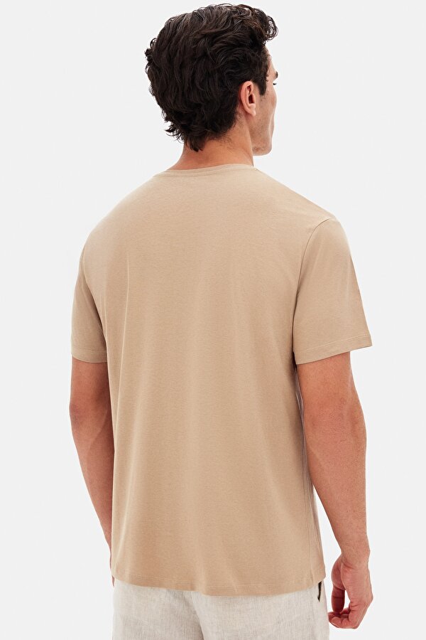 Ds Damat Slim Fit Bej Bisiklet Yaka %100 Pamuklu Nefes Alabilen T-Shirt