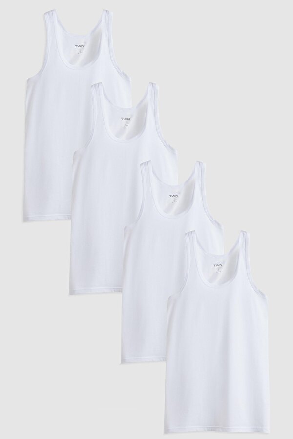 Beyaz Standart Fit Nefes Alabilen Teri Emen %100 Pamuklu 4 Lü Atlet