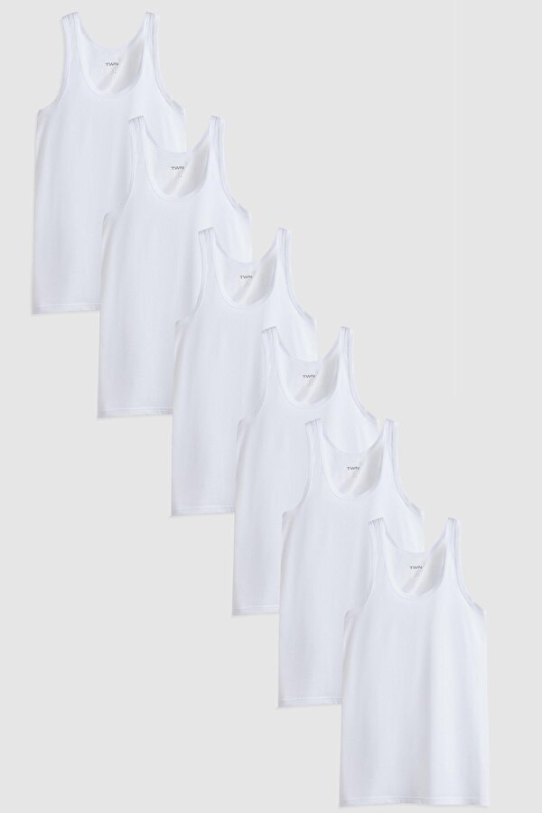 Beyaz Standart Fit Nefes Alabilen Teri Emen %100 Pamuklu 6 Lı Atlet