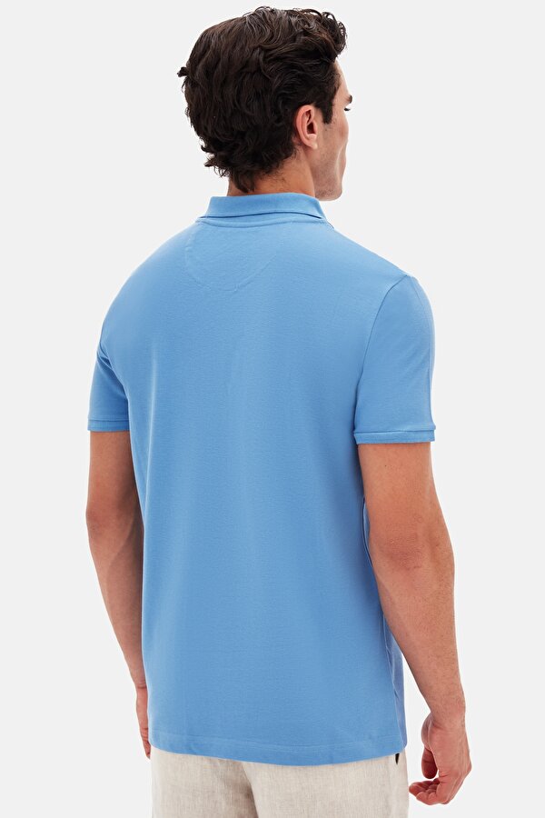 Ds Damat Regular Fit Açık İndigo %100 Pamuklu Uzun Ömürlü Kıvrılmaz Polo Yaka Nakışlı T-Shirt