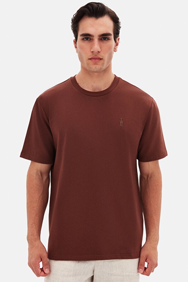 Slim Fit Kahverengi Baskılı T-Shirt