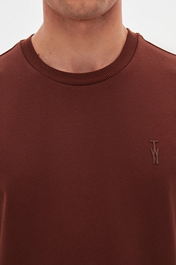 Slim Fit Kahverengi Baskılı T-Shirt