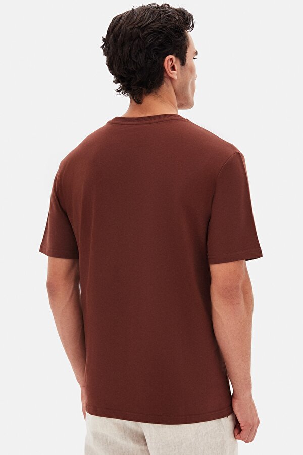 Slim Fit Kahverengi Baskılı T-Shirt