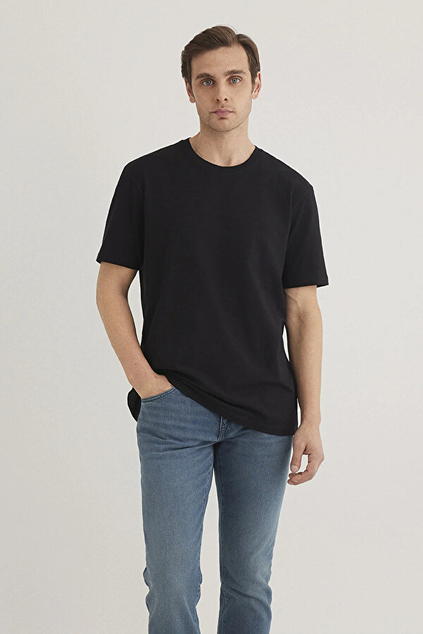 Erkek Bisiklet Yaka Pamuklu Basıc T-Shirt M0610252-900 Siyah