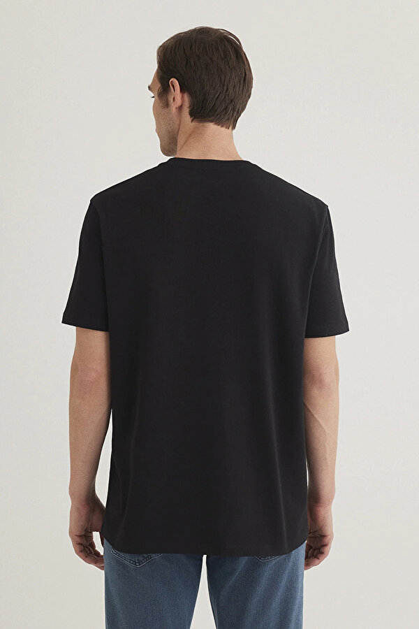 Erkek Bisiklet Yaka Pamuklu Basıc T-Shirt M0610252-900 Siyah