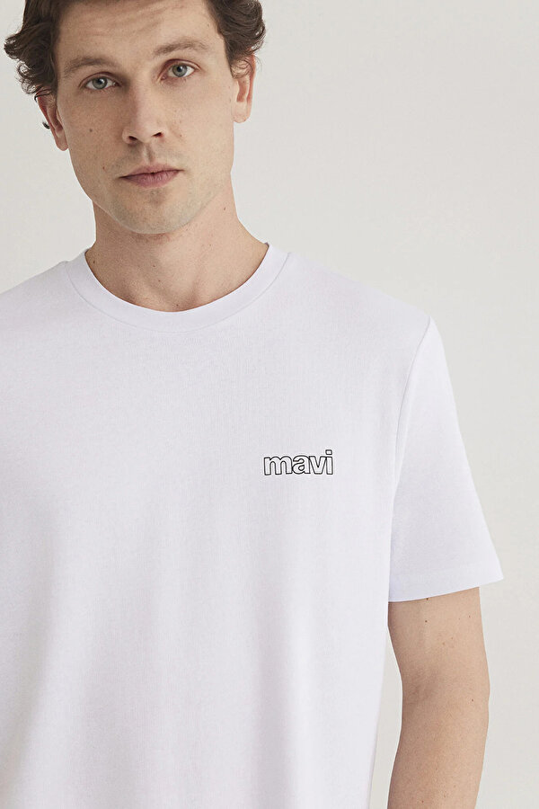 Erkek Logo Baskılı Bisiklet Yaka %100 Pamuk T-Shirt M0610360-620 Beyaz